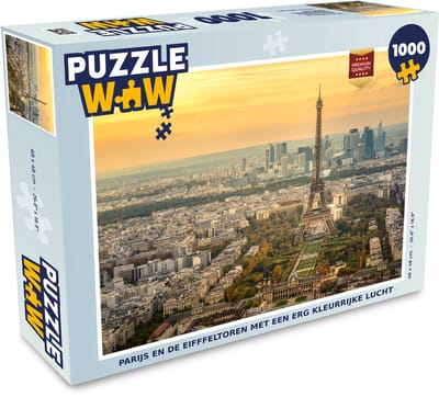 Puzzel Parijs en de Eifffeltoren met een erg kleurrijke lucht - Legpuzzel - Puzzel 1000 stukjes volwassenen