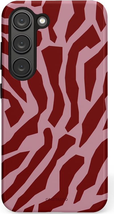 Casetastic Hoesje Geschikt voor Samsung S23 - Stijlvolle Beschermende Duo-layer Case - Rode Roze Framboos Zebra Strepen