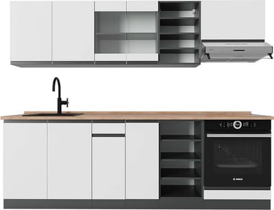 Vicco R-Line Complete keukeneenheid – 240 cm, WB Eik Wit/antraciet