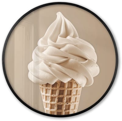 Poster in lijst Rond - Fotolijst 60x60 cm - Posters - IJs - Softijs - Romig - Hoorntje - Beige - Ronde posterlijst zwart - Decoratie - Wanddecoratie woonkamer - Muurdecoratie slaapkamer