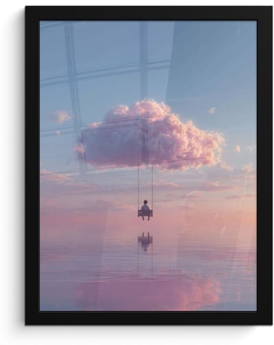 Poster in lijst - Fotolijst 30x40 cm - Posters - Wolk - Schommel - Kleurrijke lucht - Posterlijst zwart - Decoratie - Wanddecoratie woonkamer - Muurdecoratie slaapkamer