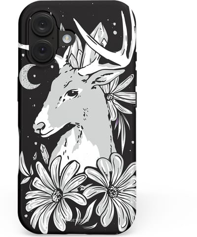 Casetastic hoesje geschikt voor Apple iPhone 16 - MagSafe - Dubbellaagse bescherming - Lunagewei - Fashion Case - Zwart Lichtgrijs Wit
