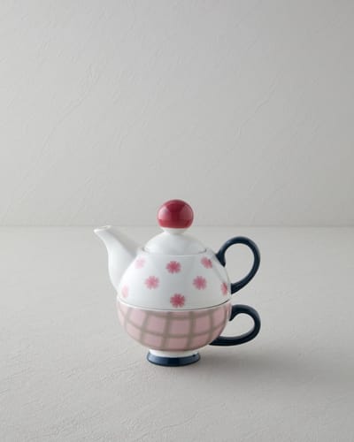 English Home Florentis Bone China Theepot Set – 400 & 290 ml – Roze & Groen – Elegante Thee- en Koffieset
