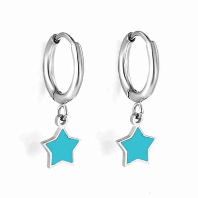 WeLoveSilver - chirurgisch stalen oorringen - blauwe ster - 6x6x3 cm