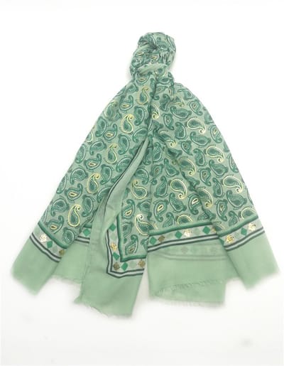 Lange dames sjaal Ginevra paisleymotief groen wit goud zwart lichtgroen