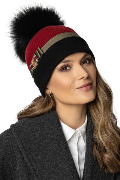 Vivisence Dames Wintermuts - 100 Procent Wol Met Warme Fleecevoering Afneembare Pompon Strik Met Siersteentjes Handgemaakte Details - Warmte En Comfort Voor Koude Winterdagen Ideaal Als Cadeau - Zwart