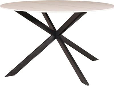 Eettafel Rond - Eetkamertafel Keukentafel - Gezellig Tafelen - Marmerlook Steenblad - 130cm Diameter - Wit
