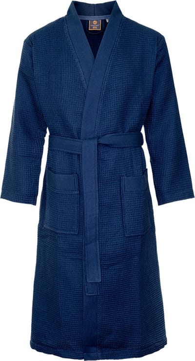 Sauna badjas wafel - biologisch katoen - marineblauw S - blauwe unisex badjas - wafel badjas blauw - kimono - wafel badjas dames - wafel badjas heren