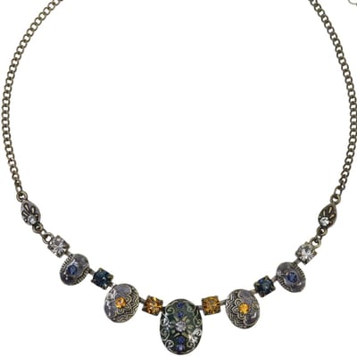 Behave - Ketting - Kort - Vintage met Blauwe en Bruine Kristallen