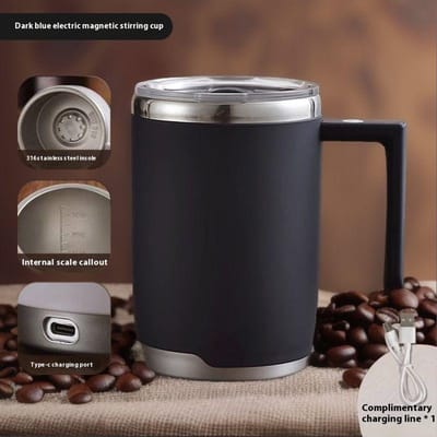 Automatische Luie Persoon Opladen Draagbare Elektrische Beker Roterende Beker Koffie Roerbeker Magnetische Mok Roestvrijstalen Beker 390ml gray