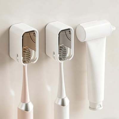 Muurbevestigde Tandborstelhouders met Deksel, Zelfklevende Organizer voor Tandborstels en Tandpasta, Ideaal voor Badkamer en Gezinnen