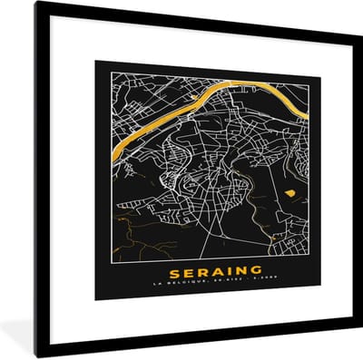 Fotolijst incl. Poster - Plattegrond - Goud - Seraing - Kaart - Stadskaart - 40x40 cm - Posterlijst