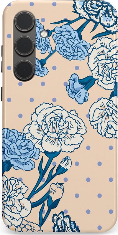 Casetastic hoesje geschikt voor Samsung Galaxy S24 Plus - Dubbellaagse bescherming - Anjer elegantie - Fashion Case - Zand Zilver Lichtblauw