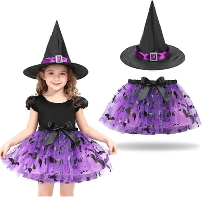 Paarse Heksenhoed voor Meisjes met Tulle Rok voor Halloween, Carnaval en Cosplay Feesten