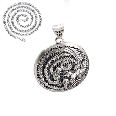 Charmante Thaise ketting met feniksmotief voor dames, uitgeholde hanger in nationale stijl, ketting met kiel, ideaal als cadeau voor een feest. 45cm gray