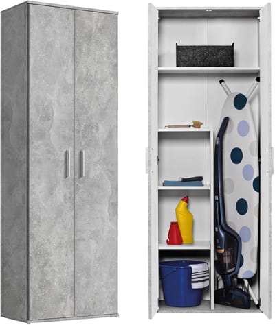 mokebo Opbergkasten Bezemkast 'Der Lange' (60 x 180 cm) multifunctionele Huishoudkast in grijs betonlook hout
