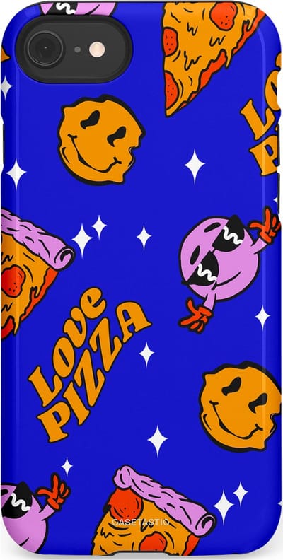 Casetastic hoesje geschikt voor Apple iPhone SE / Apple iPhone 7 / Apple iPhone 8 - Dubbellaagse bescherming - Funky Pizza - Fashion Case - Paars Okergeel Donkerblauw Bruin