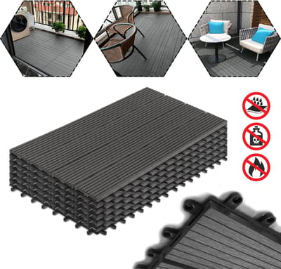 12 Stuks WPC Tegel Terras Vlondertegel tegels houtlook balkon tegels 30x30cm terras tuin tegel vlonder met plug-in systeem drainage kunststof 2m² voor balkon tuin Antraciet-2 m²