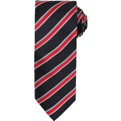 Premier Heren Streep Wafel Stropdas (Zwart/Rood)