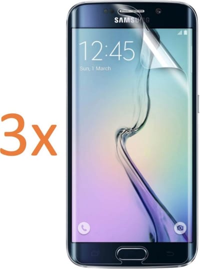 3x Screenprotector geschikt voor Samsung Galaxy S6 Edge - Edged (3D) Glas PET Folie Screenprotector Transparant 0.2mm 9H (Full Screen Protector)