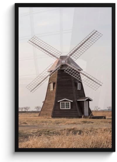 Poster in lijst - Fotolijst 60x90 cm - Posters - Windmolens - Landschap - Veld - Posterlijst zwart - Decoratie - Wanddecoratie woonkamer - Muurdecoratie slaapkamer