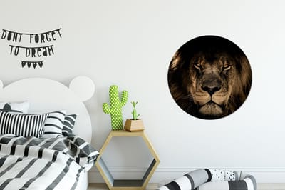Behangcirkel - Leeuw - Dieren - Zwart - Jungle - Zelfklevend behang - 80x80 cm - Behangsticker - Behang cirkel - Rond behang - Behangcirkel zelfklevend