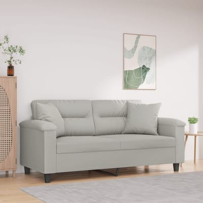 vidaXL - Tweezitsbank - met - kussens - 140 - cm - microvezelstof - lichtgrijs