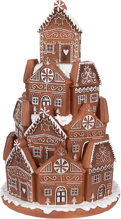 Clayre & Eef Gingerbread house met LED Ø 18x28 cm Bruin Kunststof Kerstdecoratie