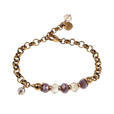 Armband Dames - Verguld RVS - Ronde Schakelarmband met Paarse Kristallen - Verstelbaar
