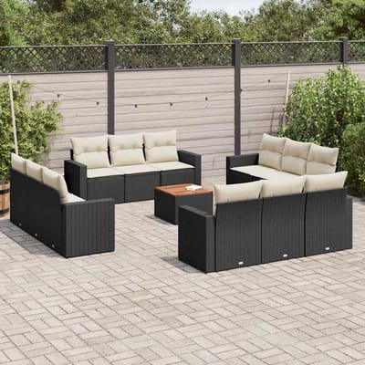 vidaXL - 13-delige - Loungeset - met - kussens - poly - rattan - zwart
