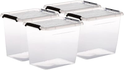 5Five opberg kist met deksel - 4x - Clip Box - 3 liter - 19 x 15 x 17 cm - kunststof - transparant