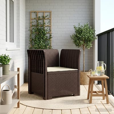 vidaXL - Eén-zits - Fauteuil - met - Kussen - Rieten - Look - PP - Bruin