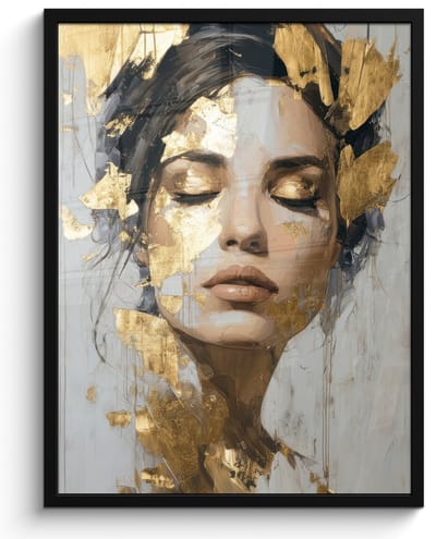 Poster in lijst - Fotolijst 60x80 cm - Posters - Sierlijk - Vrouw - Goud - Ogen - Posterlijst zwart - Decoratie - Wanddecoratie woonkamer - Muurdecoratie slaapkamer