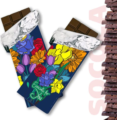 SoCoLa Fairtrade Chocolade tabletten - Bloemen Flowers – Speciaal voor jou - Giftbox – Persoonlijk Cadeau – Chocoladekado – Chocolade geschenk - Voor Hem en Haar - (4x Melk Chocolade Repen) 400 Gram