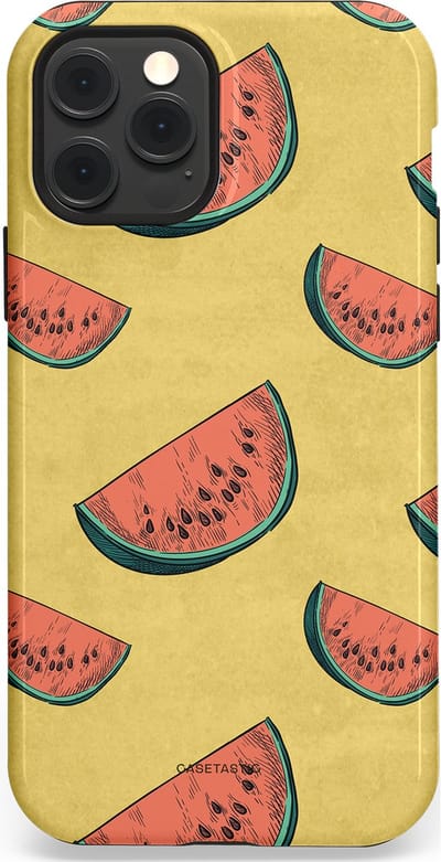 Casetastic Hoesje Geschikt voor Apple iPhone 12/12 Pro Magsafe - Stijlvolle Beschermende Duo-layer Case - Retro Meloengeel
