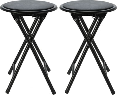 Excellent Houseware bijzet krukje/stoel - 2x - opvouwbaar - zwart - D30 x H45 cm