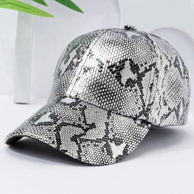 Baseballpet met Slangenprint PU Leer, Verstelbare Hip-Hop Streetdance Hoed, Lichtgewicht Zonbescherming Voor Buitenactiviteiten Adjustable zilver