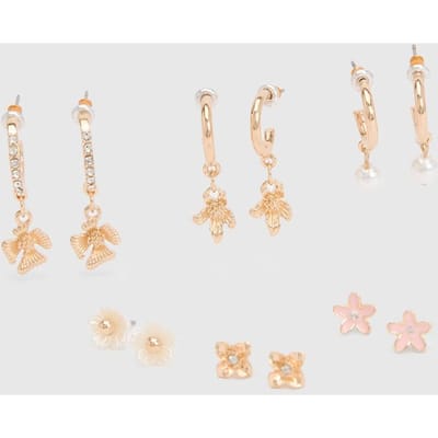 boohoo Dames Bloemdetail Oorbellen 6-pack | Goud