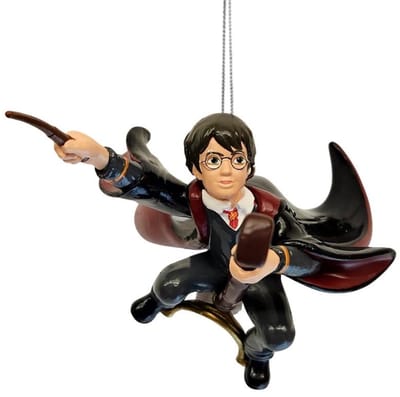 Kerstbal Harry Potter op Bezemsteel – Kunststof – 8 cm – Handbeschilderd Ornament