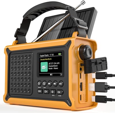 Noodradio - Dynamo Radio - Kamperen Noodsituaties - Groot Zonnepaneel - 12000 mAh - Geel