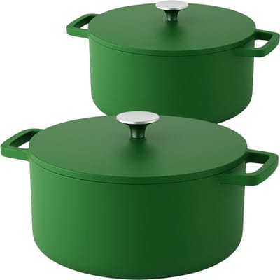 Cook & Pan - Gietijzeren Braadpannenset 2-delig - PFAS vrij - Inductie - Non stick - 25 jaar garantie - Groen