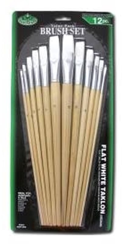 R&L White Taklon Flat Brush Set (Medium) - 12 Pack
