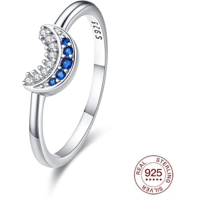 Bague Soleil Lune Étoile en Cuivre Bicolore Saphir Bleu Anneau Empilable Bijoux Cadeaux Saint-Valentin Pour Femmes 8 gray