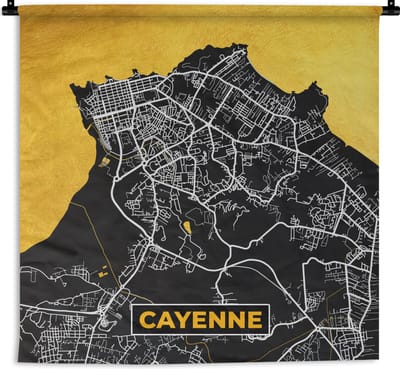 Wandkleed - Wanddoek - Stadskaart – Plattegrond – Kaart – Frankrijk - Cayenne - 180x180 cm - Wandtapijt