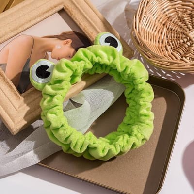 Lovely Frog Spa hoofdband pluche elastische hoofdband voor huidverzorging make-up feesttoepassing haaraccessoires voor vrouwen groen