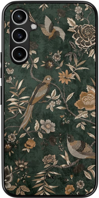 Hoesje geschikt voor Samsung Galaxy A54 - Khaki golden flowers - Groen - TPU case - Print - Hardcase zwart telefoonhoesje