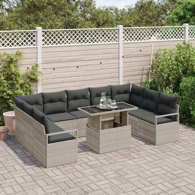 vidaXL - Tuinbank - Set - 10 - st - 9-Aantal - zitplaatsen - Lichtgrijs - poly - rattan