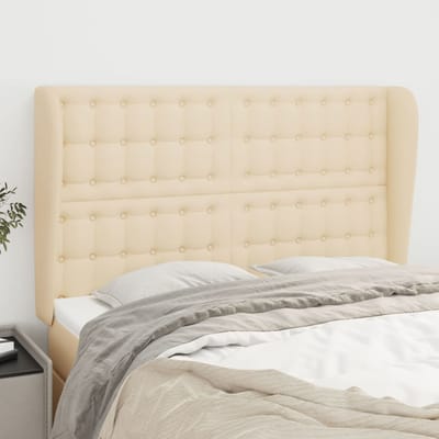 vidaXL - Hoofdbord - met - randen - 147x23x118/128 - cm - stof - crèmekleurig