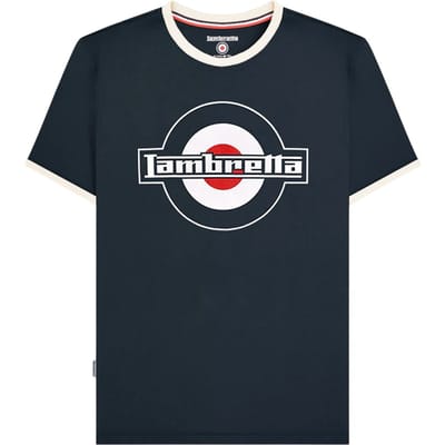 Lambretta Heren SS25 Ringer Logo T-Shirt (Donker marine/zilver)