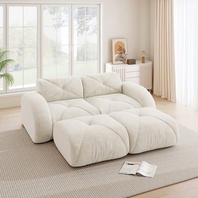 MODENUIT Sofa 2-Zits met 2 Hockers - Modulair en Frameloos - Voor Woonkamer en Appartement - Chenille Wit
